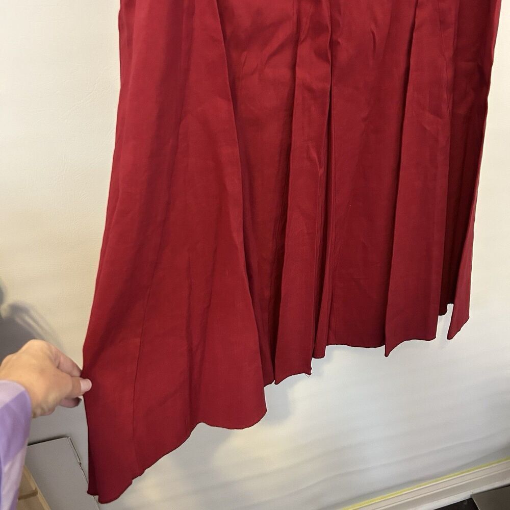 SUTTON STUDIO MAXI Skirt Size 16 Red Linen Rayon Mermaid Pleats NWT Classic - Picture 3 of 10